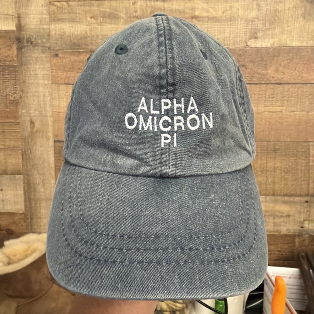 Alpha Omicron Pi Hat Sorority Womens Embroider Baseball Cap Washed Gray Adams